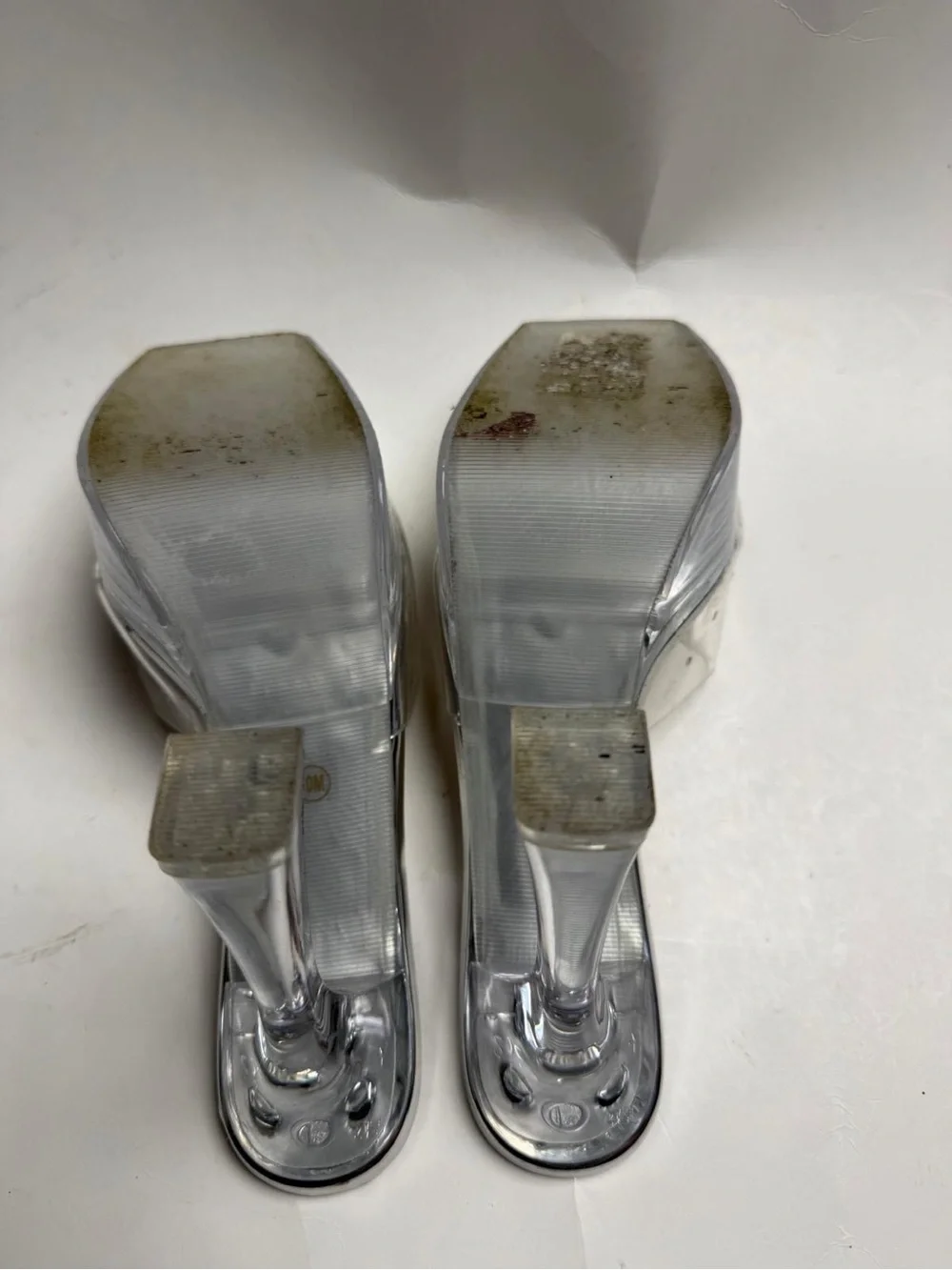 BAMBOO Clear Strap Silver Square-Toe Platform Mules